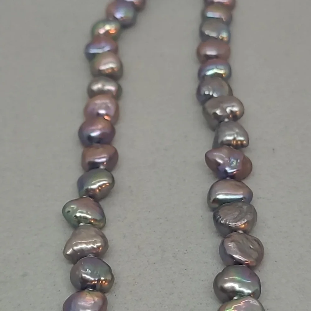 Vintage Peacock Baroque Freshwater Pearl Necklace Gray Purple Iridescent